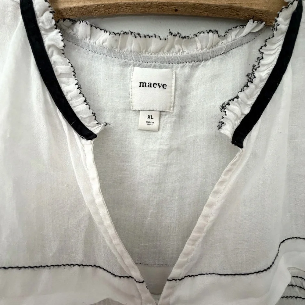 Maeve White Linen Tunic with Black Trim/Stitching XL - Picture 6 of 12